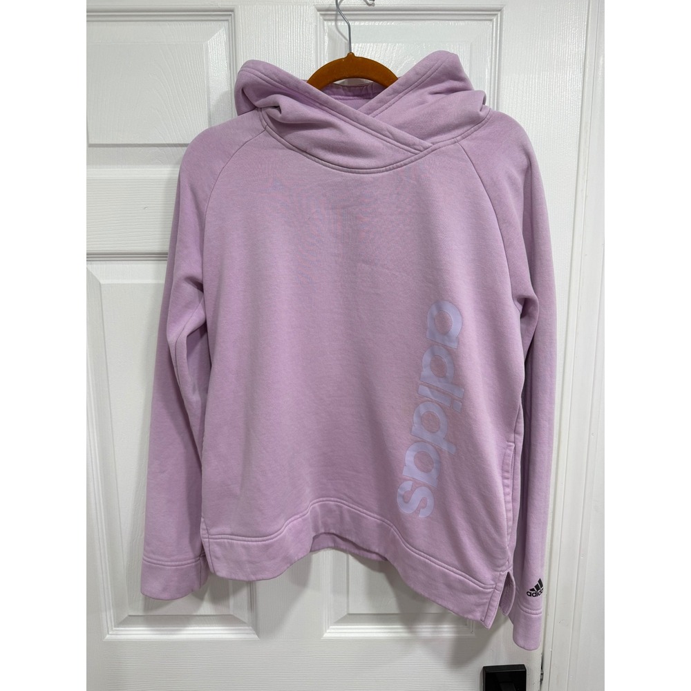 Adidas Womens Lavender Purple Crossover Hood Vertical Logo Fleece Hoodie Size M